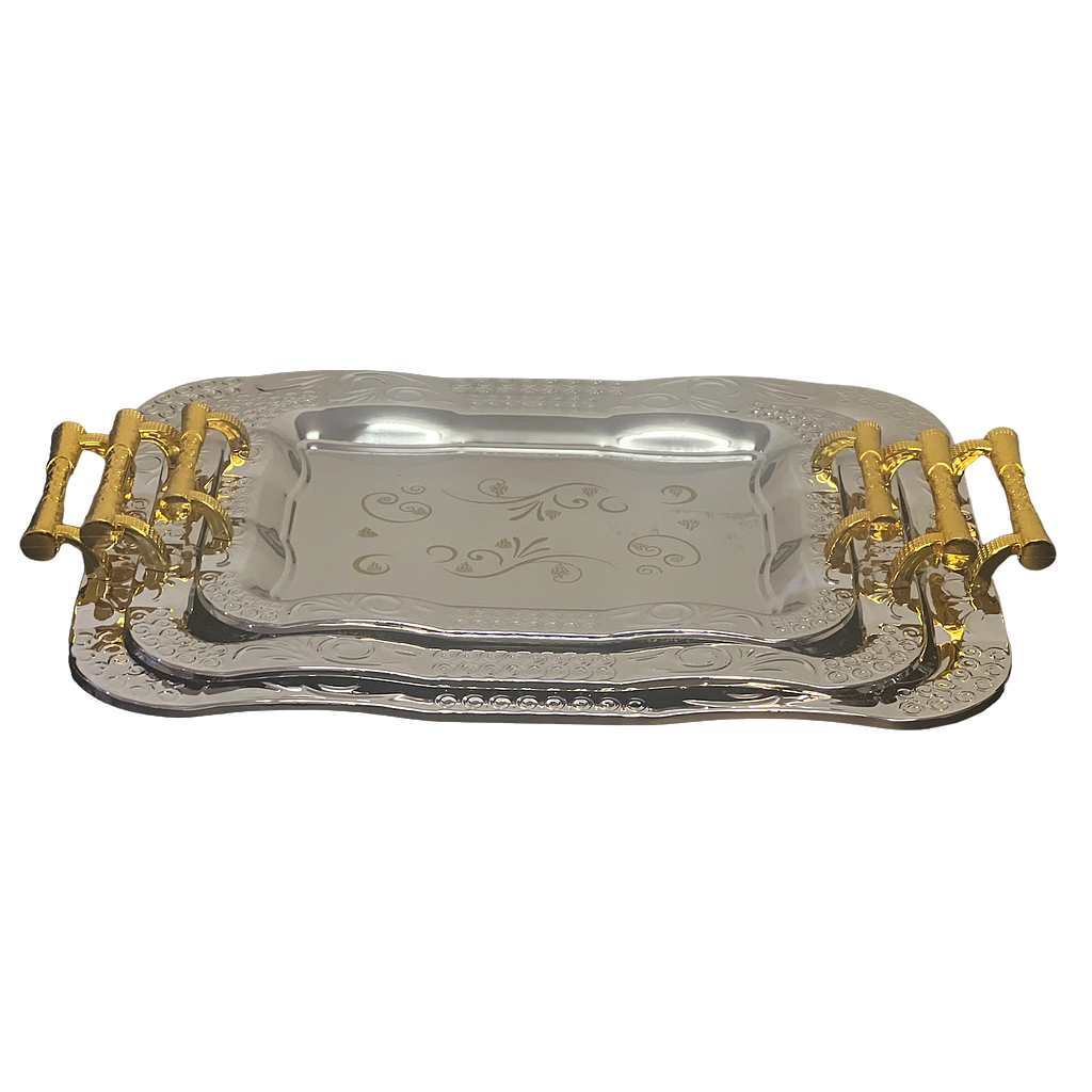 Amirfood Serviertablett 3-Teilig aus Edelstahl Silber 24656-15