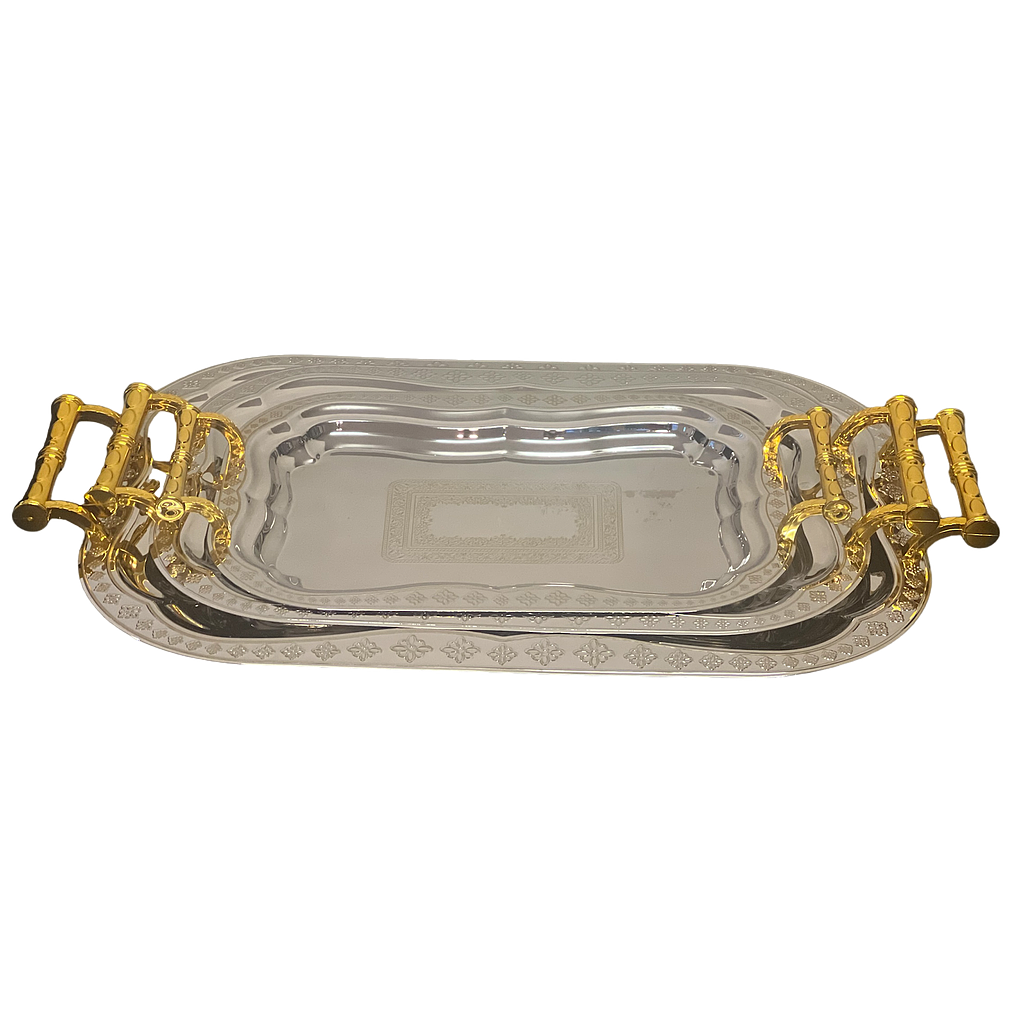 Amirfood Serviertablett 3-Teilig aus Edelstahl Silber 24657-15