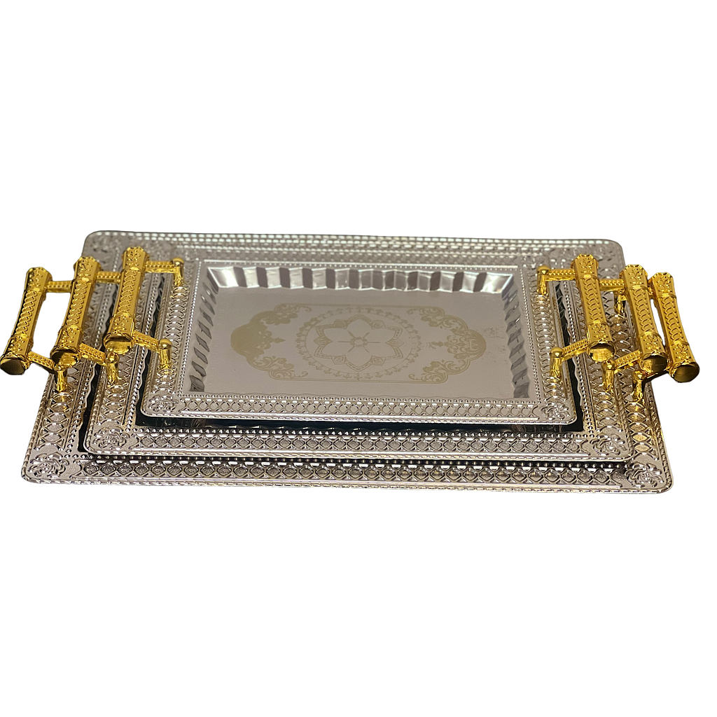 Amirfood Serviertablett 3-Teilig aus Edelstahl Silber 24659-15/24660-15