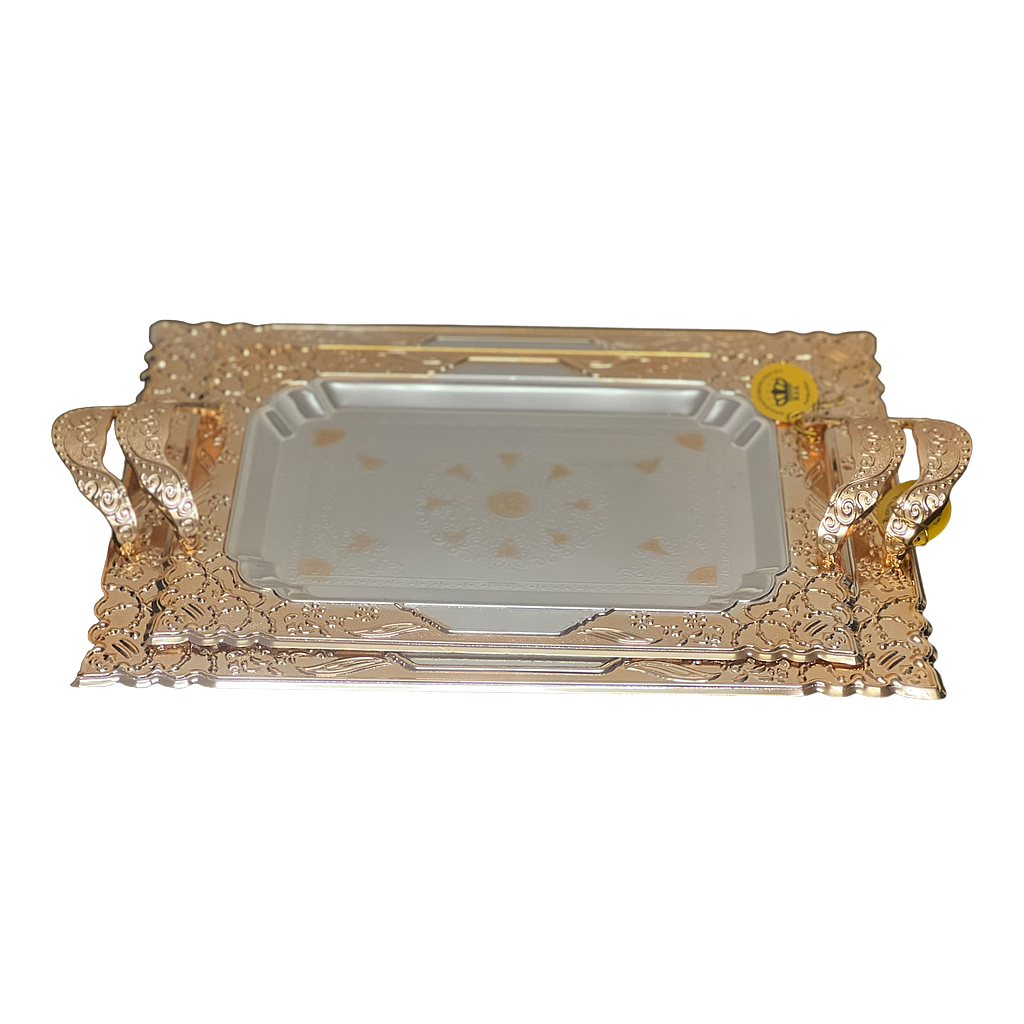 Amirfood Serviertablett Edelstahl goldverziert 24667-20