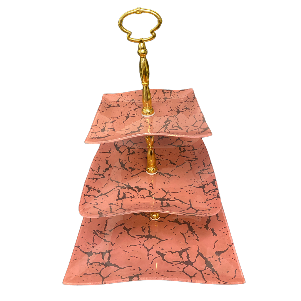 Etagere PINK aus Glas 3 stöckig, eckig