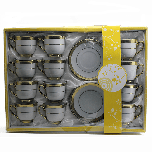 [84199] Kaffeetassen Set mit Untertassen 24-teilig Gold 1148/A238