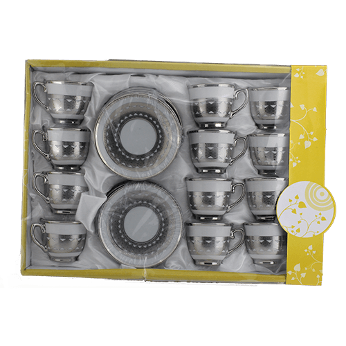 [84399] Kaffeetassen Set mit Untertassen Silber 24-teilig 1153/A243
