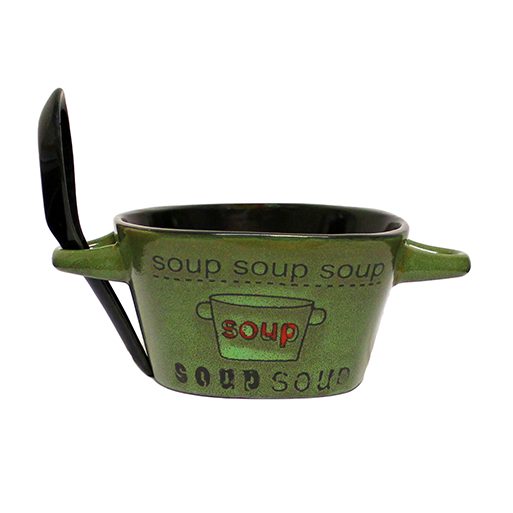 Keramik Suppenschüssel mit Löffel AMS-134