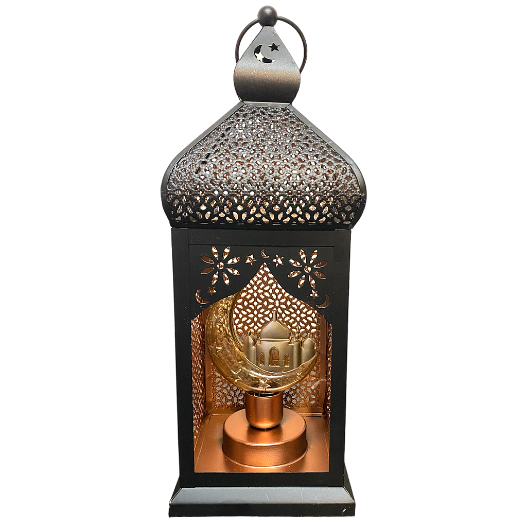 Ramadan Laterne schwarz mit Beleuchtung 12x12x36cm 7055-10