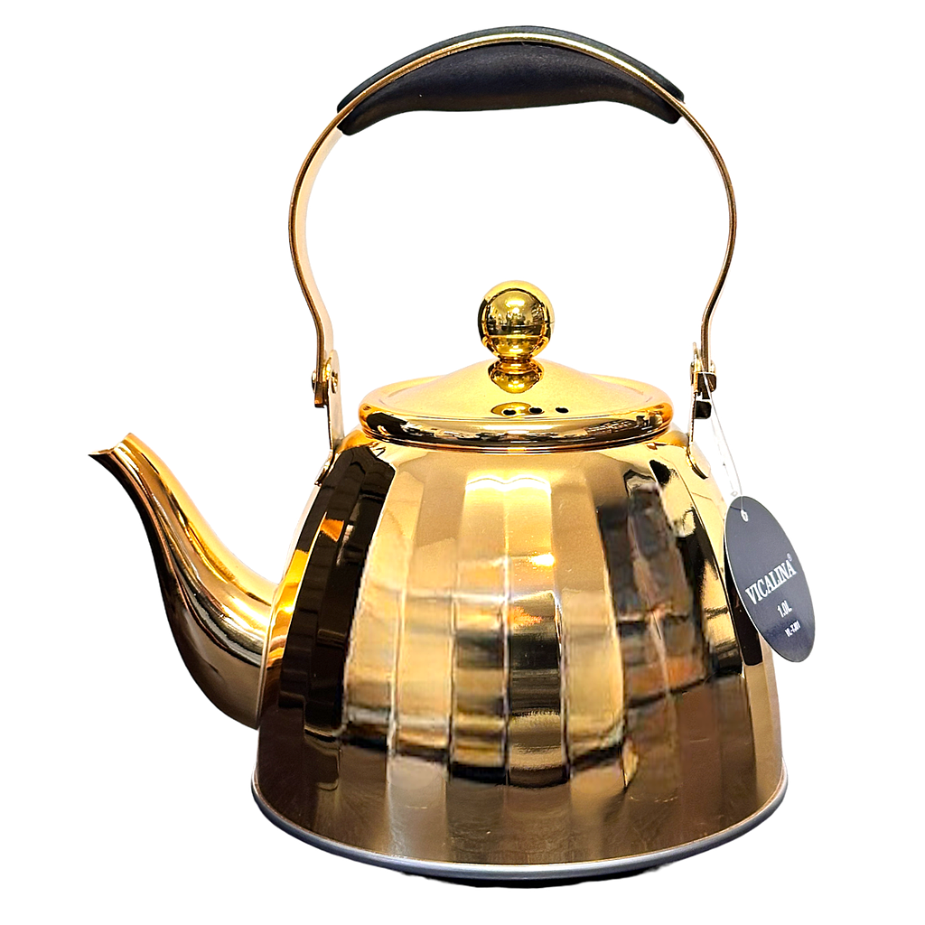 Torino Edelstahl Teekanne Induktion mit Filtereinsatz goldverziert (1,5lt) 5631-14