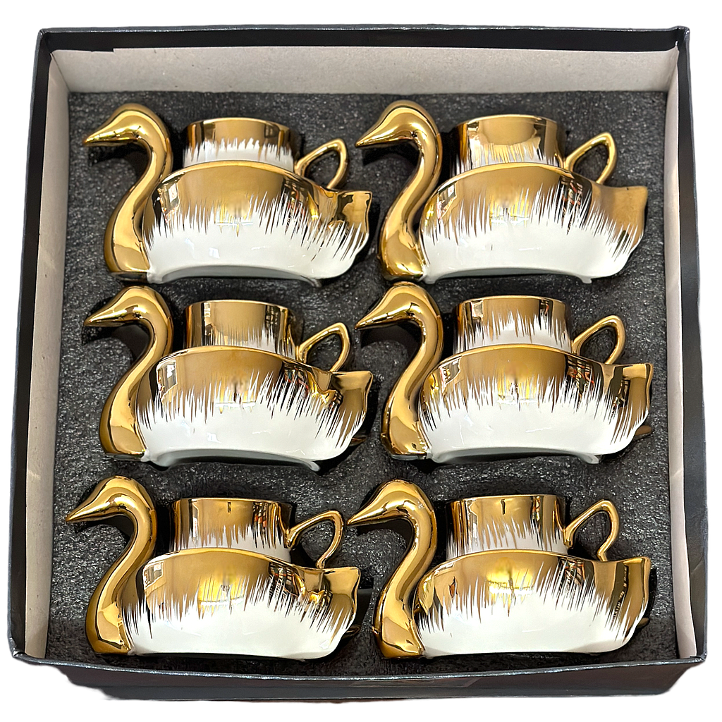 Torino Kaffeetassen 6er Schwan weiß goldverziert aus Porzellan 8264-10