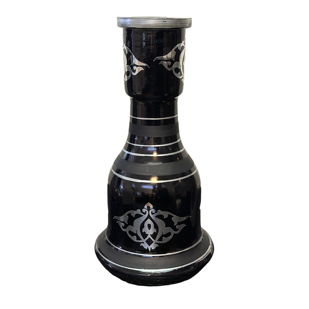 Wasserpfeifen Wassergefäß aus Glas Schwarz/Silber gemustert